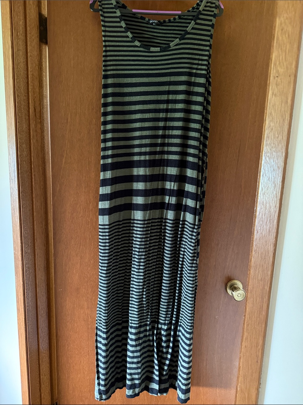 George Striped Sleeveless Maxi Dress in Black and Olive